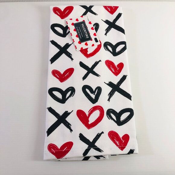 St. Valentine's Day Kitchen Towel Hearts & XOs 100% Cotton - Picture 1 of 4